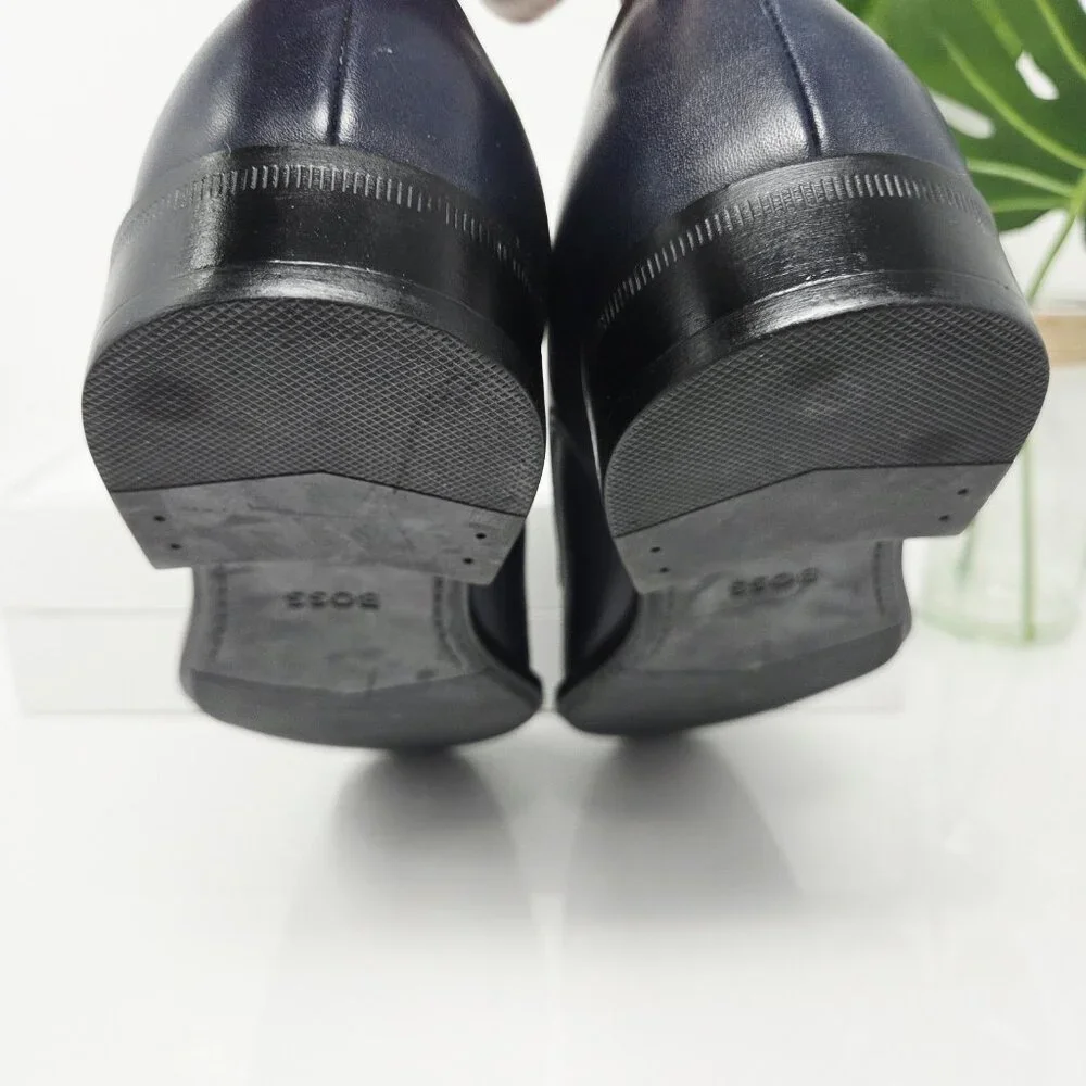 Hugo Boss Mens 9.5 Colby Navy Blue Lace-Up Oxfords Shoes Leather Dress